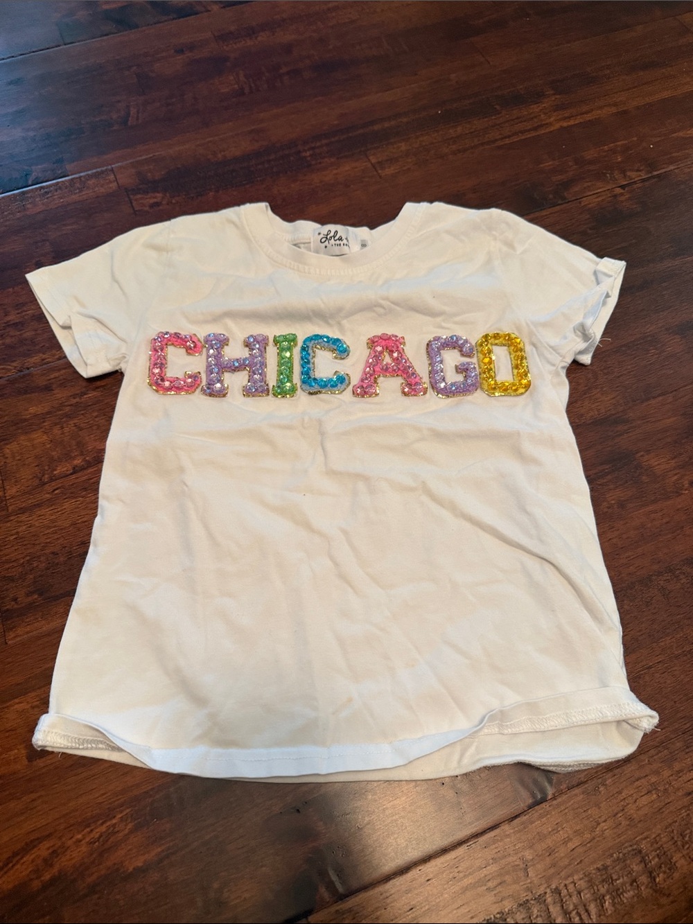 Lola + The Boys White Tee with Multicolor Sequin CHICAGO